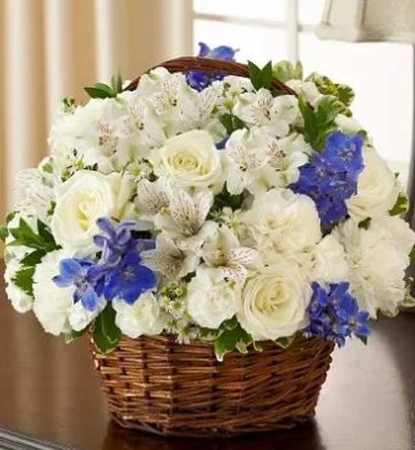 Peace, Love & Hope Basket - Blue & White