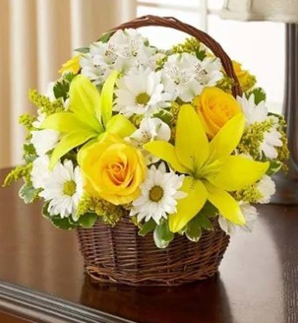 Peace, Love & Hope Basket - Yellow & White