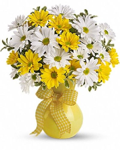 <p>Send a burst of sunshine and happiness with a bouquet designed to brighten anyone’s day. This cheerful and uplifting arrangement brings smiles and warmth, perfect for lifting spirits and spreading joy.</p>
<p>The bouquet features a sunny yellow vase filled with fresh white and yellow daisies. The vibrant colors and simple charm create a lively and heartwarming display that radiates positivity and care.</p>
<p>Ideal for birthdays, thank-you gifts, or just because moments, this arrangement offers a sweet and thoughtful way to show someone you’re thinking of them. Its cheerful presentation makes it a favorite for spreading happiness.</p>
<p>Each bouquet is handcrafted with care by expert florists to ensure freshness and beauty. Same-day delivery is available to ensure your gift arrives fresh and beautifully styled.</p>
<p>Add a personal message at checkout to make your gift even more special. This bouquet sends more than flowers—it delivers a sunny smile and a joyful heart.</p>