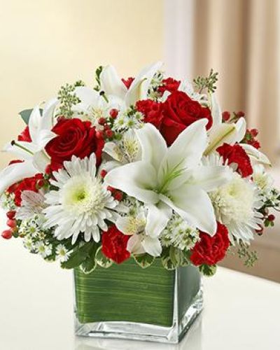 <p>In life’s most tender moments, a simple gesture can offer more comfort than words alone. This elegant bouquet delivers a heartfelt message of love, remembrance, and quiet support. With its classic red and white color palette, it brings a sense of peace and dignity to anyone who needs a reminder that they are not alone.</p>
<p>Bold red roses take center stage, symbolizing enduring love and strength. They are paired with an array of crisp white blooms, offering softness, serenity, and a sense of calm. Accented by fresh greenery and arranged in a timeless clear glass vase, the bouquet achieves a perfect balance—both visually and emotionally—between power and peace.</p>
<p>Ideal for expressions of sympathy, healing, or quiet encouragement, this arrangement serves as a meaningful tribute in difficult times. Whether placed in a home, at a memorial, or delivered to a hospital bedside, its classic styling and thoughtful design create a respectful presence wherever it’s displayed.</p>
<p>This bouquet is especially appropriate when offering condolences, honoring a loved one, or supporting someone through illness or loss. Its refined color palette and fresh floral composition convey comfort, remembrance, and the quiet strength of compassion.</p>
<p>Each arrangement is hand-designed with care and delivered fresh by a skilled florist. While flower varieties may vary slightly with seasonal availability, the overall tone of grace and support remains constant. Let this bouquet share your heartfelt message with sincerity, beauty, and lasting impact.</p>