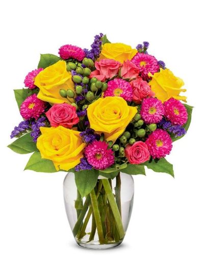 <p>Infuse any space with pure positivity and radiant charm. This lively bouquet celebrates color, energizing the room and lifting the spirit with every glance. Inspired by the morning sky and the joy of a new day, it’s perfect for anyone who loves bold beauty.</p>
<p>A dynamic blend of hot pinks, sunny yellows, and soft purples comes together in this striking display, balanced with a lush cascade of fresh greenery. Each bloom is carefully selected for vibrant hue and seasonal appeal, making the bouquet ideal for spring and summer. Whether in a home or office, it adds instant warmth and personality.</p>
<p>This cheerful bouquet is great for birthdays, celebrations, get-well wishes, or simply brightening someone’s week. Its vivid tones and playful textures make it a favorite for those who appreciate flowers full of life and happiness. It’s a gift that turns ordinary days into something special.</p>
<p>Each bouquet is handcrafted by trusted local florists and available for same-day delivery locally. Arranged with care and attention, every order is fresh and thoughtfully prepared—no mass production here.</p>
<p>Add a personal message during checkout to make your delivery truly meaningful. With joyful colors and fresh design, this bouquet brings smiles the moment it arrives. Order today to share the beauty of bright blooms delivered fresh and full of heart.</p>