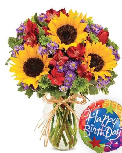 <p>Make their birthday unforgettable with a cheerful bouquet bursting with vibrant color and playful energy. Inspired by the lively flower markets of Europe, this festive arrangement combines joyful blooms with a celebratory surprise to create a gift that delights from the moment it arrives. It’s a feel-good experience wrapped in flowers and fun.</p>
<p>A bright mix of seasonal blossoms in sunny yellows, bold reds, radiant purples, and cheerful pinks brings movement and joy to the design. While flower varieties may vary with seasonal availability, each stem is hand-selected for its color, texture, and fresh appearance. The bouquet’s dynamic blend of tones and shapes creates a true sense of celebration.</p>
<p>What sets this birthday bouquet apart is the addition of a festive “Happy Birthday” Mylar balloon that floats playfully above the flowers. Together, the colorful arrangement and balloon deliver a joyful, multi-sensory surprise that feels just like a party in a vase. It’s a fun and memorable twist that elevates the entire gift.</p>
<p>This vibrant bouquet is a perfect pick for friends, family members, coworkers, or anyone who deserves a big birthday smile. Whether they’re turning five or ninety-five, the playful spirit and bright palette make this gift a timeless choice for spreading happiness and affection.</p>
<p>Each arrangement is handcrafted with care and delivered fresh by a skilled florist. Flowers and balloon styles may vary slightly, but the cheerful theme and heartfelt sentiment remain consistent. Share a birthday message filled with color, laughter, and love—a joyful celebration in bloom.</p>